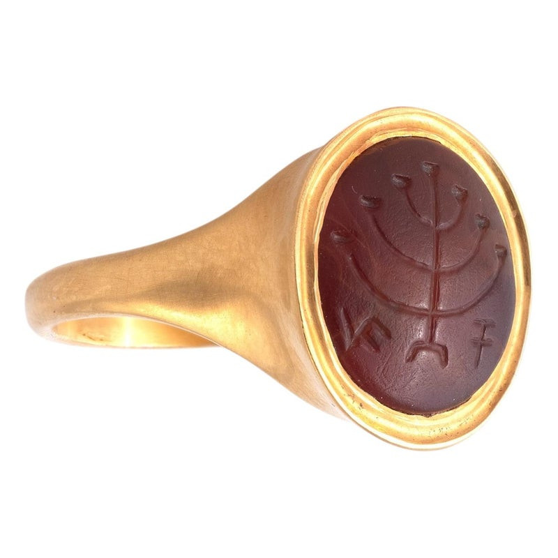 Roman Jewish Carnelian Intaglio Ring, 2nd century