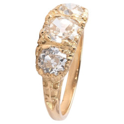 Antique 2.5ct Old Cushion Cut Diamond Three Stone Ring, 1890s Gold