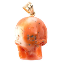 Antique 1970s Yellow Gold Coral Skull Pendant Necklace, 2.4cm Height