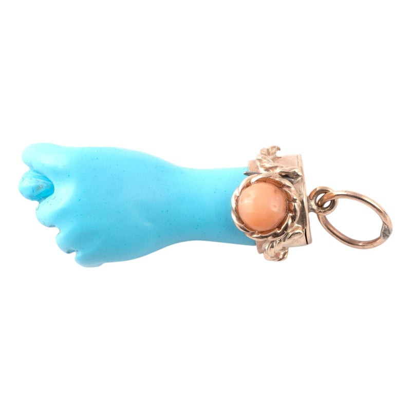 Figa Turquoise and 14K Gold Good Luck Charm Pendant