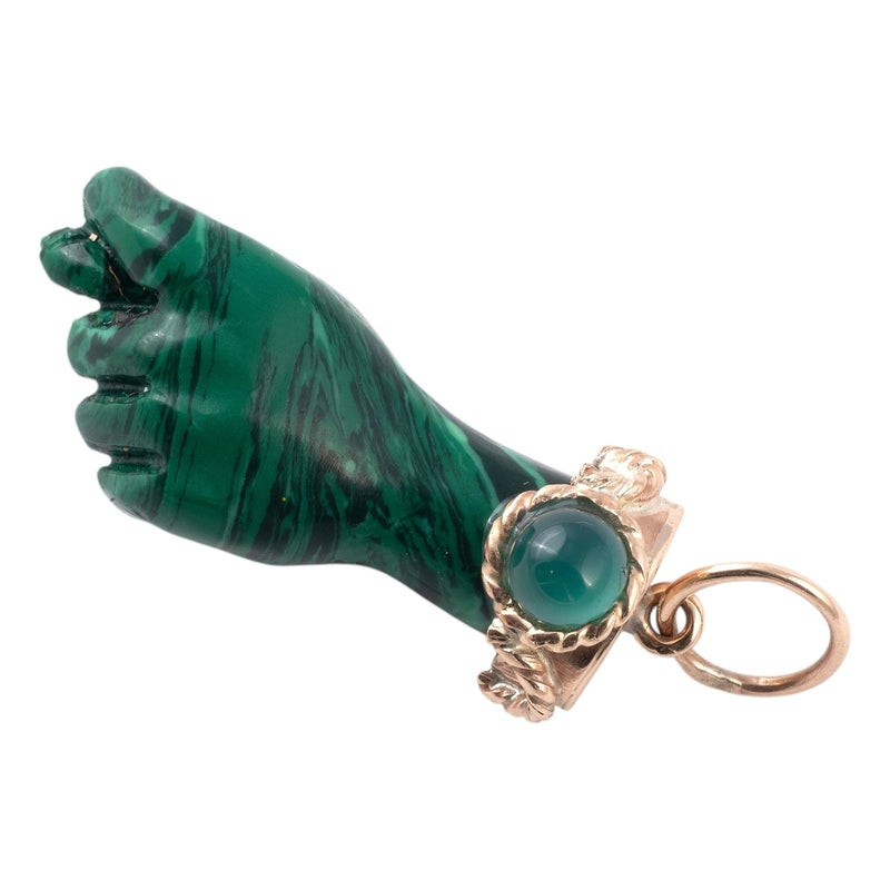 Figa Malachite and 14K Gold Good Luck Charm Pendant
