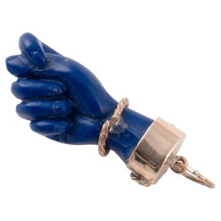 Figa Hand Lapis Lazuli Charm Pendant with 14K Gold Bail, Mid-20th Century