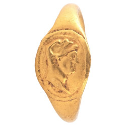 Hellenistic 22k Gold Signet Ring with Ruler Bust, Greece, Circa 300 B.C.