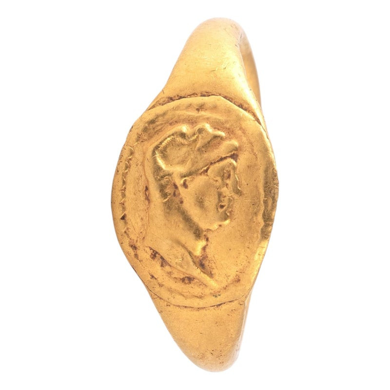 Hellenistic 22k Gold Signet Ring with Ruler Bust, Greece, Circa 300 B.C.