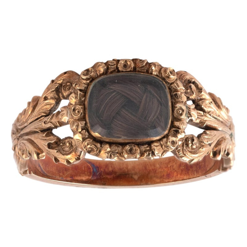 Antique 9ct Yellow Gold Mourning Ring with Hair Locket, Circa 1850