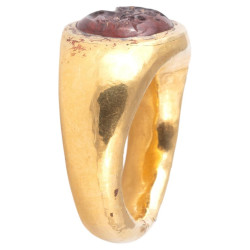 Roman Gold Ring with Garnet Intaglio of an Eagle's Head 1st century A.D.