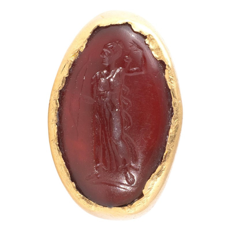 Ancient Roman Gold Ring with Diana Intaglio 2nd Century AD