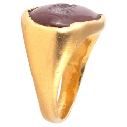 Ancient Roman Gold Ring with Diana Intaglio 2nd Century AD