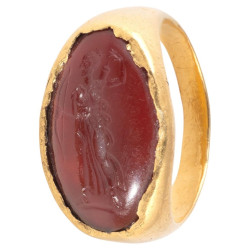 Ancient Roman Gold Ring with Diana Intaglio 2nd Century AD