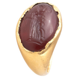Ancient Roman Gold Ring with Diana Intaglio 2nd Century AD