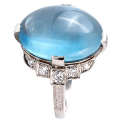 Vintage 11ct Aquamarine Cabochon Diamond Ring, Platinum, Circa 1970