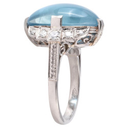 Vintage 11ct Aquamarine Cabochon Diamond Ring, Platinum, Circa 1970
