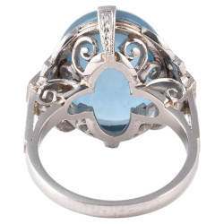 Vintage 11ct Aquamarine Cabochon Diamond Ring, Platinum, Circa 1970