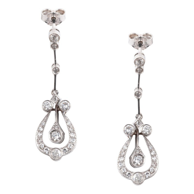 Vintage 18K White Gold Diamond Drop Earrings