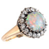 Late 19th Century 18kt Gold Opal Cabochon Diamond Cluster Ring, Italy