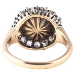 Late 19th Century 18kt Gold Opal Cabochon Diamond Cluster Ring, Italy