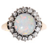 Late 19th Century 18kt Gold Opal Cabochon Diamond Cluster Ring, Italy
