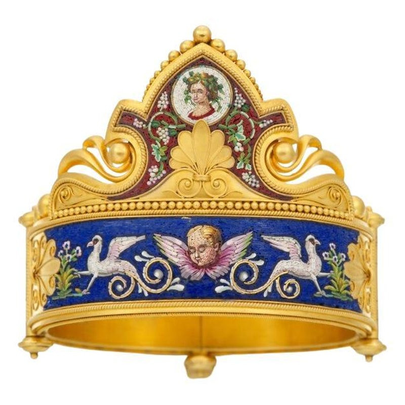 Gold Micromosaic Bracelet Gryphons & Putto In The Manner of Castellani 1860's