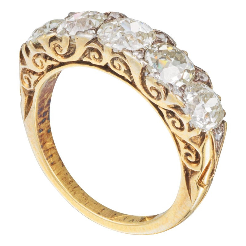 Antique 18kt Gold Five Stone Diamond Ring, Circa 1890, 2.8ct