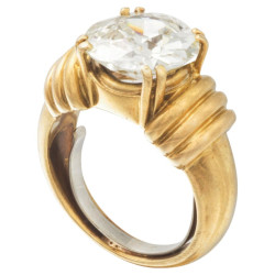 Art Deco 4.28ct Cushion Cut Diamond Ring, 18K Yellow Gold, France