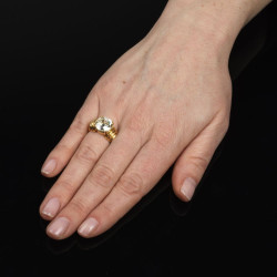 Art Deco 4.28ct Cushion Cut Diamond Ring, 18K Yellow Gold, France