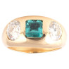 Vintage 0.85ct Colombian Emerald and 2.05ct Old Cut Diamond Three Stone Set Ring