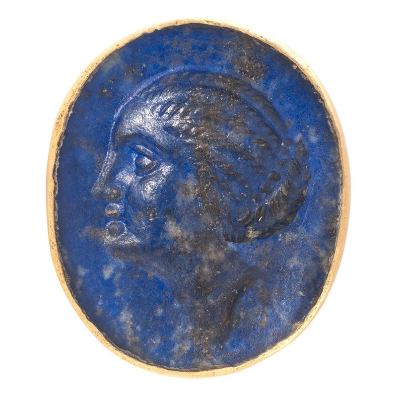 Ptolemaic Lapis Lazuli Intaglio Gold Ring 3rd-2nd Century BC