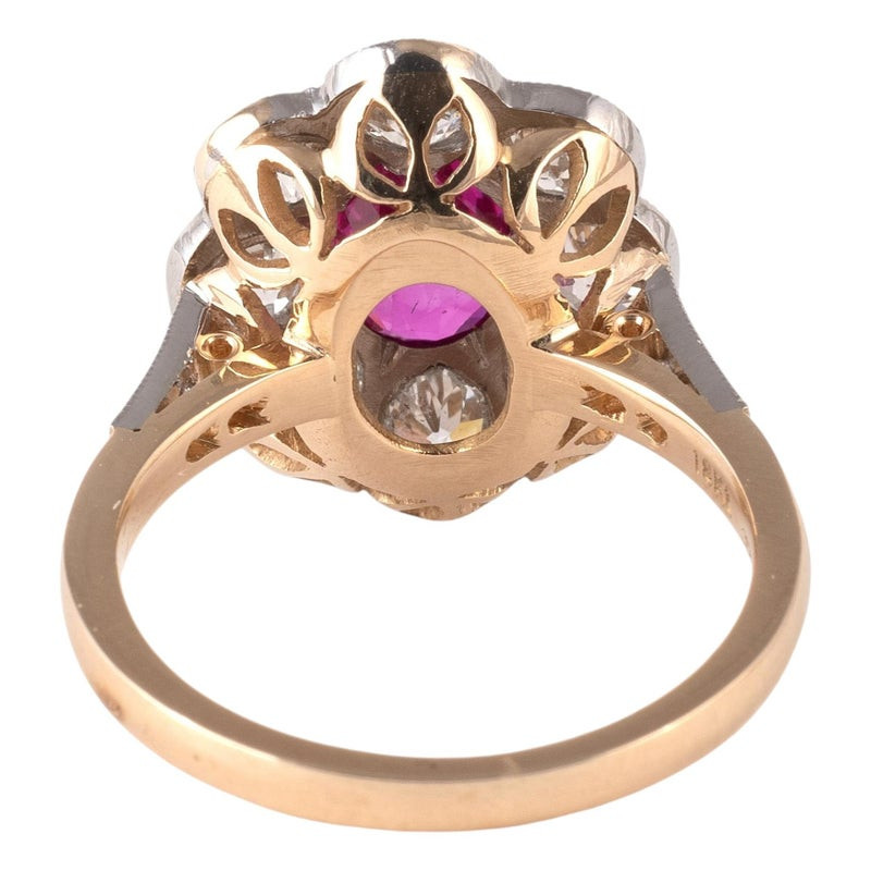 Vintage 1.95ct Burma Ruby And Old Cut Diamond Cluster Ring