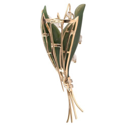 Vintage 18Kt Gold Lily of the Valley Brooch with Moonstone & Diamonds