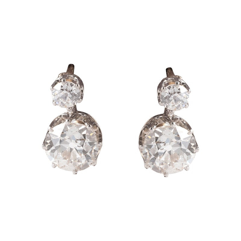 Antique Italian 18K Gold & Platinum 2.60 Carat Old-Cut Diamond Earrings, c. 1900