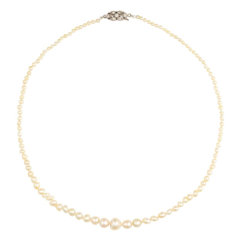 Natural Pearl Necklace with White Gold & Platinum, Circa 1910