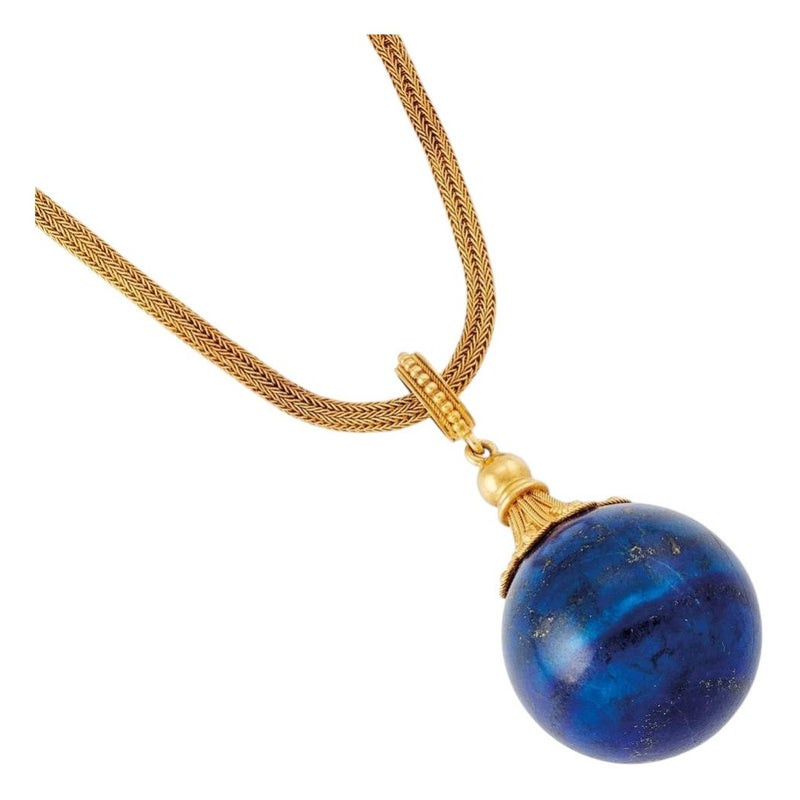 Neo-Renaissance Rope Chain Necklace With Lapis Lazuli Pendant 18kt Yellow Gold