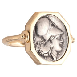 Greek Drachm Coin Ring,...
