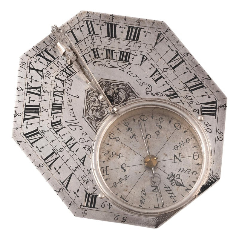 Le Maire Paris French Silver 'Butterfield' Type Pocket Sundial & Compass 1740's