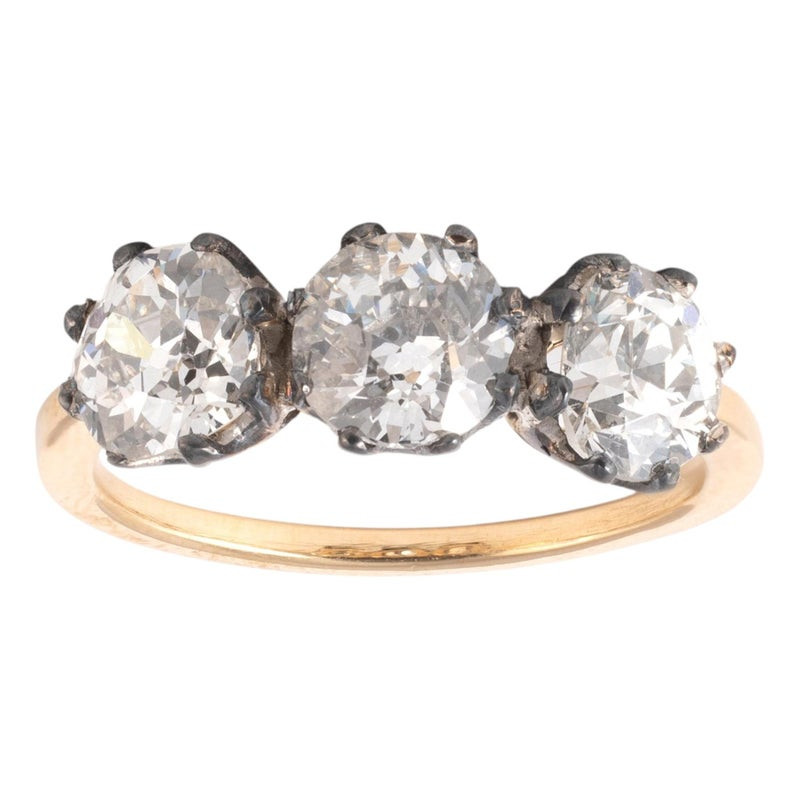 Antique 2.9 ct Old Mine & European-Cut Diamond Three-Stone Ring, 1890