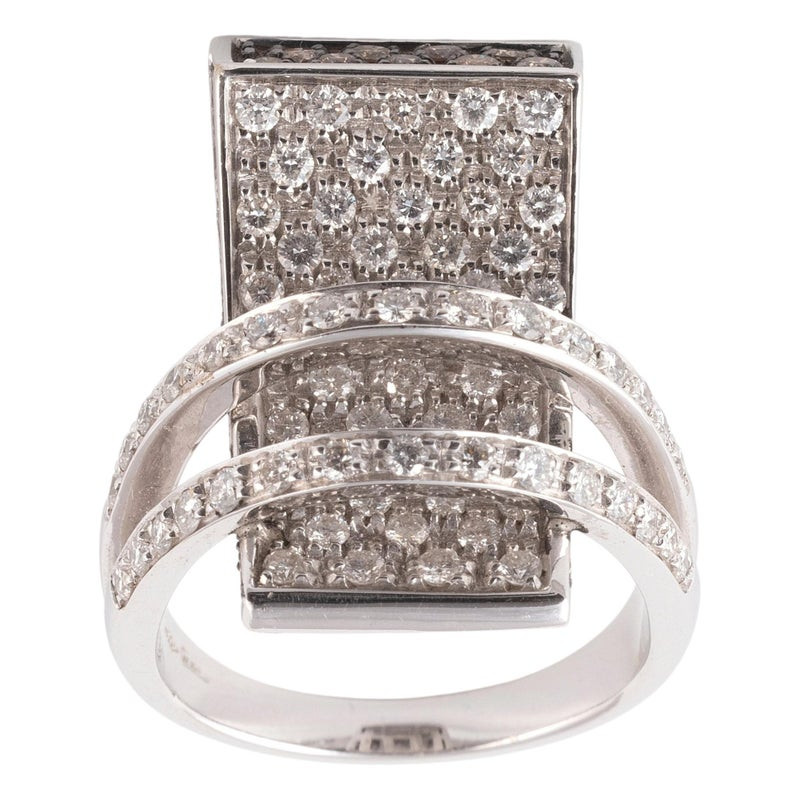 Retro 18kt White Gold Ring with 2.12ct White & 1.26ct Cognac Diamonds