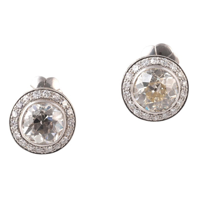 Art Deco Platinum 8.4ct Old European Cut Diamond Stud Earrings, 1930s