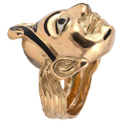 18K Yellow Gold And Black White Enamel Theatre Mask Chinese Ring