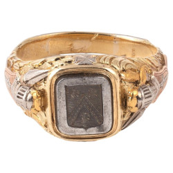 Antique Neo-Gothic Knight's Ring Platinum and Bicolored Gold circa 1850
