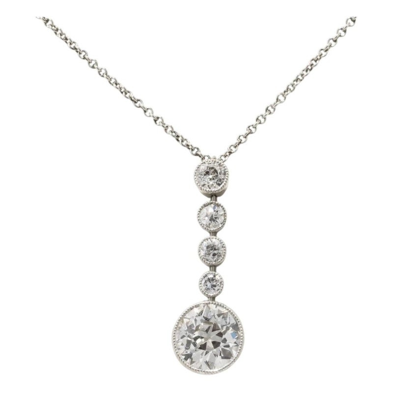 Art Deco Diamond Pendant Necklace, Platinum & White Gold, Italy, 1920