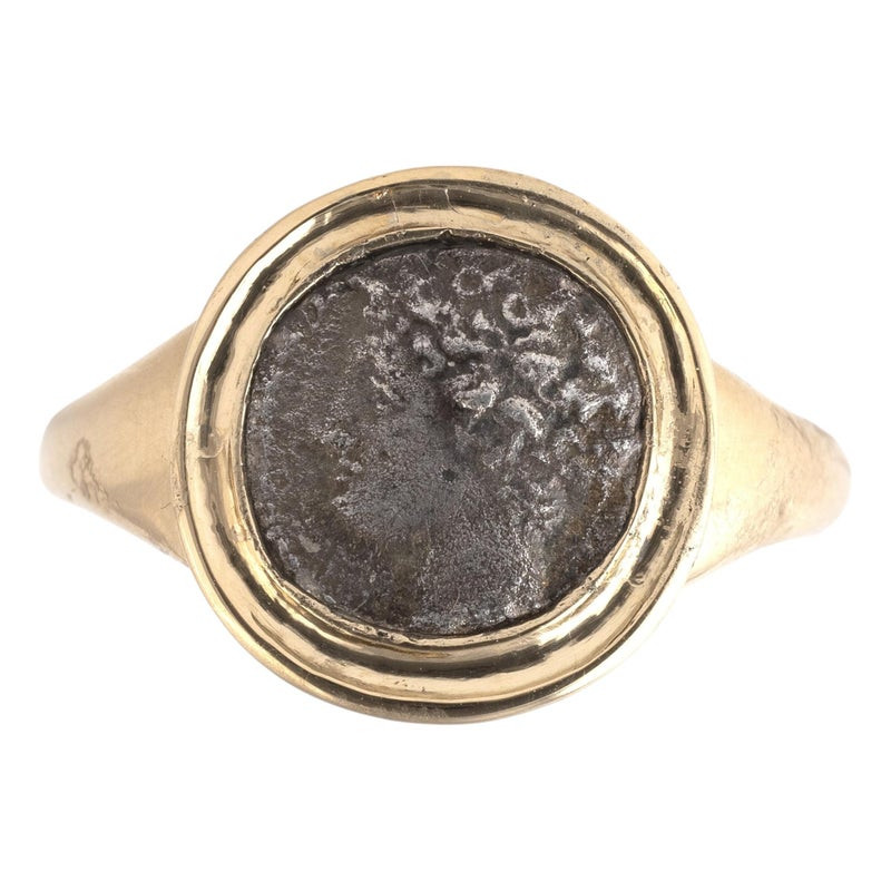 Yellow Gold Setting And Greek Massalia Silver Coin Ring, Circa 350-220 BC