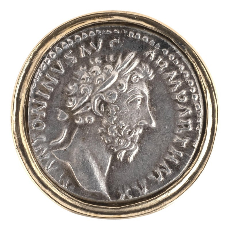 Gold Ring with Silver Denarius of Emperor Marcus Aurelius, 161 CE - 180 CE
