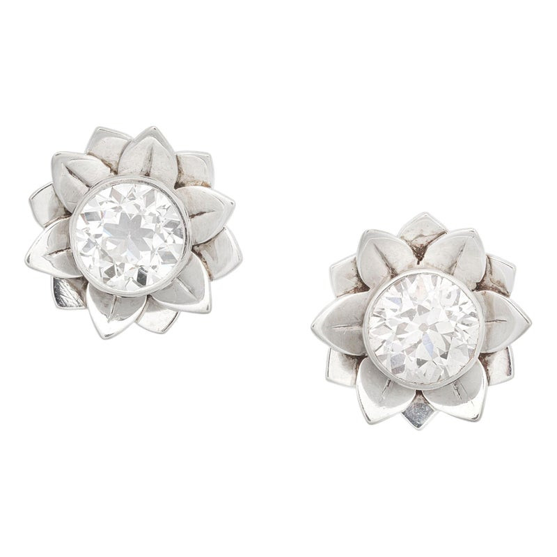 Retro Stud Earrings With 2ct Old European Cut Diamonds