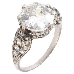 Art Deco Platinum 3.05ct Old Mine Cut Diamond Ring, Italy Circa 1930s