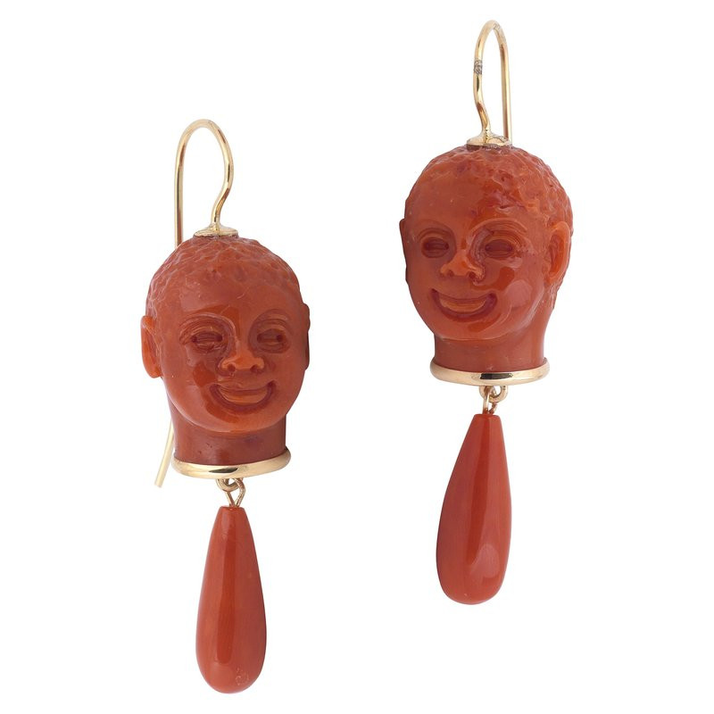 Blackamoor Head Coral Gold Earrings
