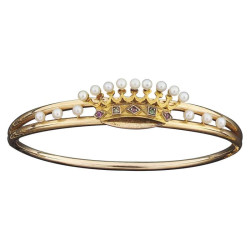 18kt Yellow Gold Amethyst Peridot And Pearl Bangle Crown Bracelet