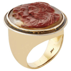 Antique Large Agate Three Profiles Cameo Ring