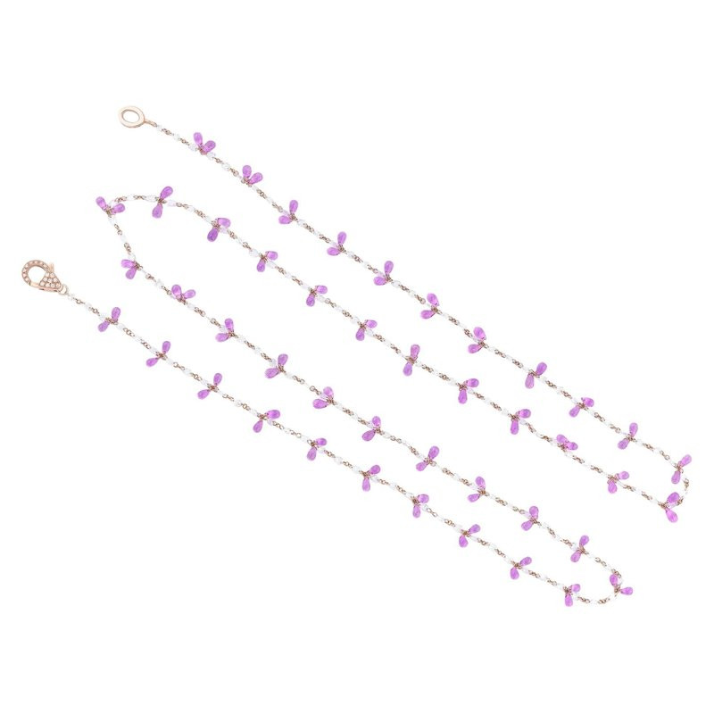 Pink Sapphire and Diamond Long Chain Necklace