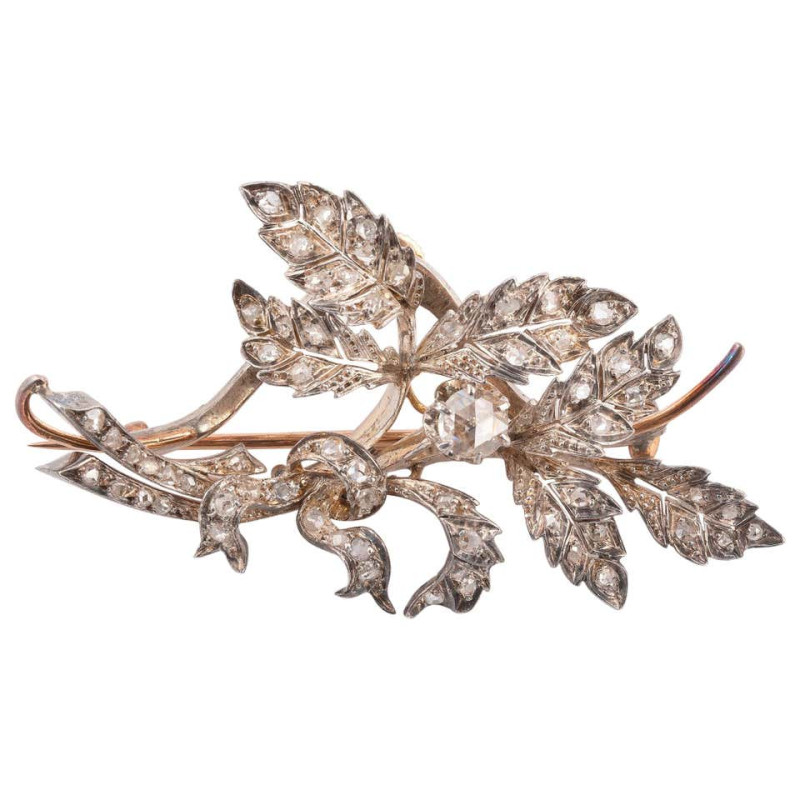 Antique Flower Silver and Gold Diamond Brooch, circa 1880's