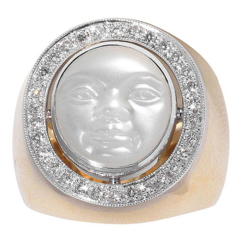 Cameo Moonstone and Diamond Ring